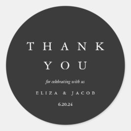 Pegatina Redonda Elegante Boda blanco y negro gracias