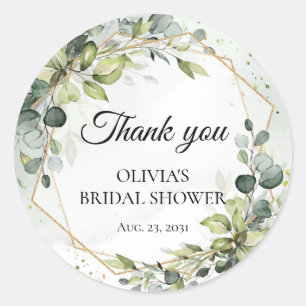 Pegatina Redonda Elegante boda boho acuarela verde eucalipto