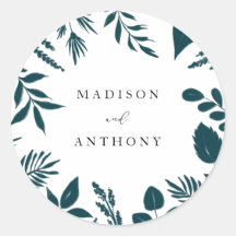 Elegante Boda Botánico Azul Verde azulado