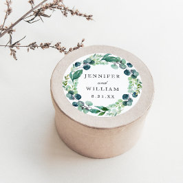 Pegatina Redonda Elegante Boda botánico de color Leafy