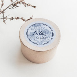 Pegatina Redonda Elegante Boda Botánico Dusty Blue de Coneflower