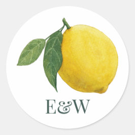 Pegatina Redonda Elegante Boda botánico limón