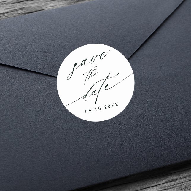 Pegatina Redonda Elegante boda caligráfica Guardar la fecha (Subido por el creador)