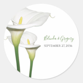 Pegatina Redonda Elegante Boda Calla Lilies Blanco