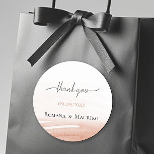 Pegatina Redonda Elegante Boda Coral Terracotta