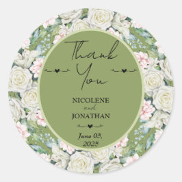Pegatina Redonda Elegante Boda de Abrazo Floral