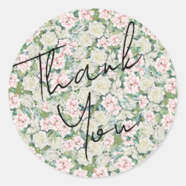 Pegatina Redonda Elegante Boda de Abrazo Floral