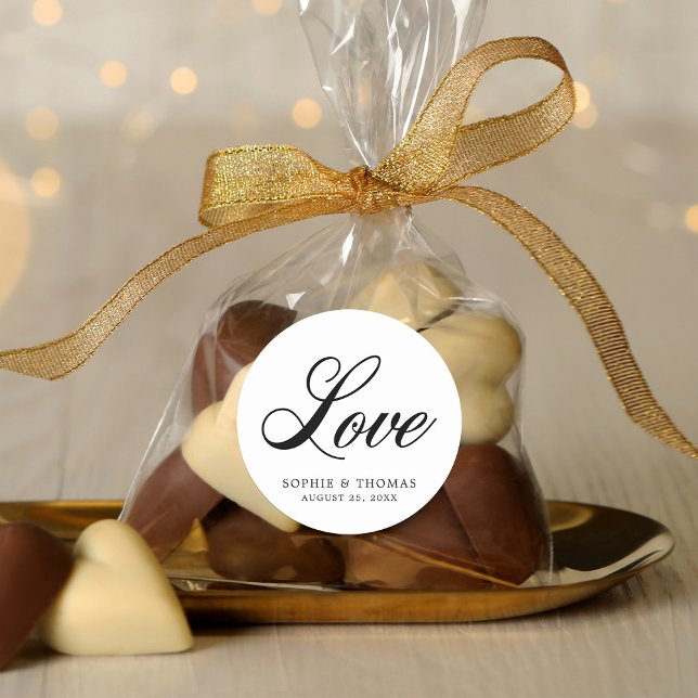 Pegatina Redonda Elegante Boda de amor cursivo (Subido por el creador)