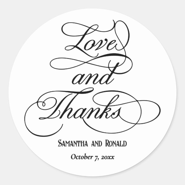 Pegatina Redonda Elegante Boda de Amor y Agradecimiento Blanco (Anverso)