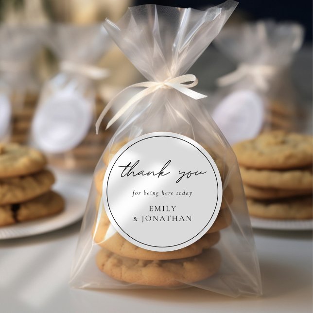 Pegatina Redonda Elegante Boda de borde de línea de script Gracias (Subido por el creador)