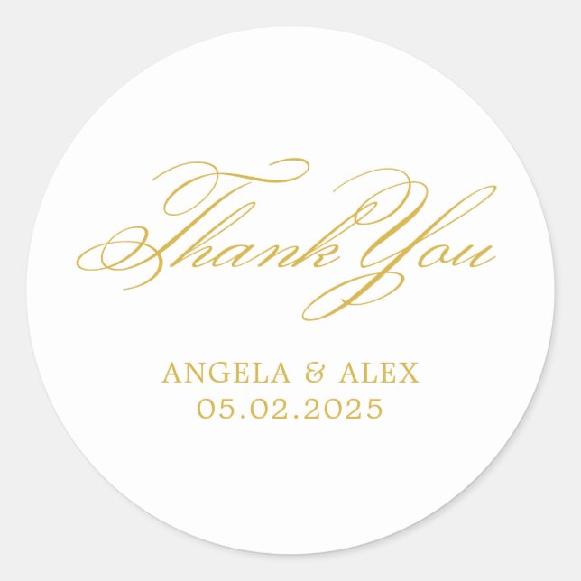 Pegatina Redonda Elegante Boda de caligrafía clásica Gracias (Anverso)