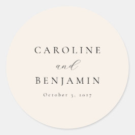 Pegatina Redonda Elegante Boda de caligrafía de marfil Minimalista