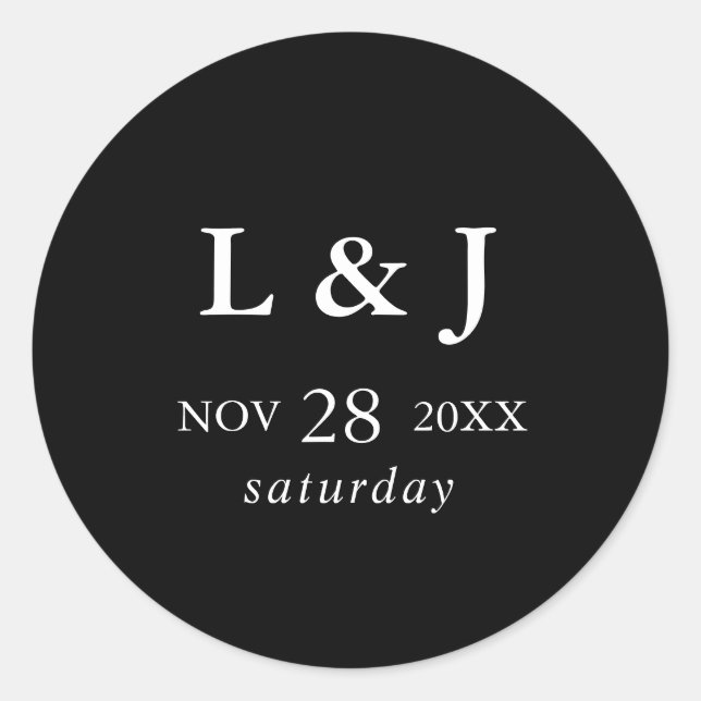 Pegatina Redonda Elegante Boda de caligrafía moderna negra (Anverso)