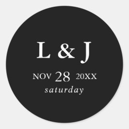 Pegatina Redonda Elegante Boda de caligrafía moderna negra