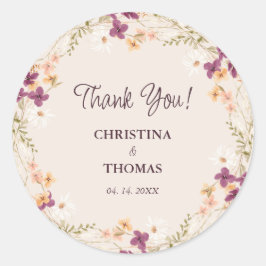 Pegatina Redonda Elegante Boda de Champagne Boho Wildflowers