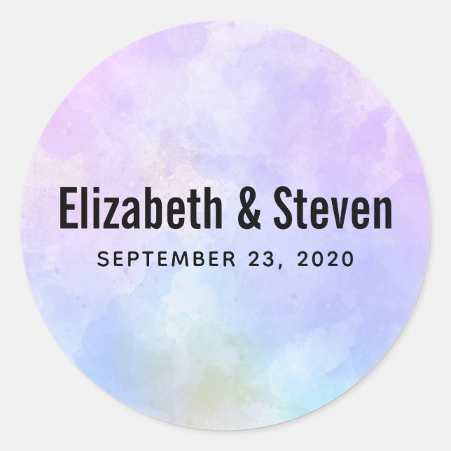 Pegatina Redonda Elegante Boda de color azul rosa púrpura (Anverso)