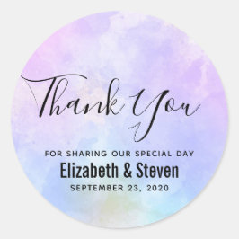 Pegatina Redonda Elegante Boda de color azul rosado púrpura