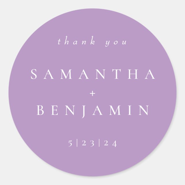 Pegatina Redonda Elegante Boda de coordenadas Lilac Roun clásico (Anverso)