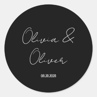 Pegatina Redonda Elegante Boda de corbata negra