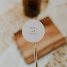 Pegatina Redonda Elegante Boda de escritura beige claro