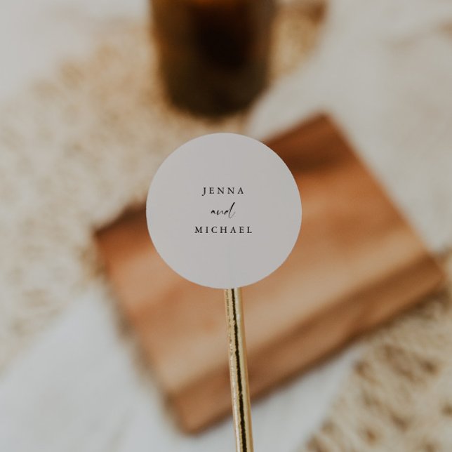 Pegatina Redonda Elegante Boda de escritura beige claro (Subido por el creador)