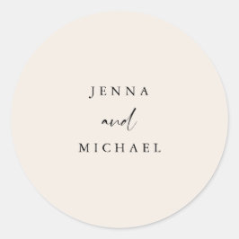 Pegatina Redonda Elegante Boda de escritura beige claro