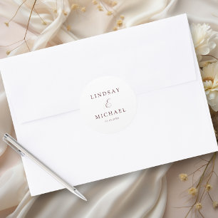 Pegatina Redonda Elegante Boda de Escritura Blanca Real