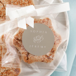 Pegatina Redonda Elegante Boda de escritura minimalista Brown