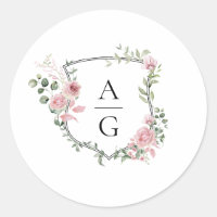 Elegante Boda de Escudo de Monograma Floral Rosa R