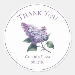 Pegatina Redonda Elegante Boda de Flor Lilac Gracias