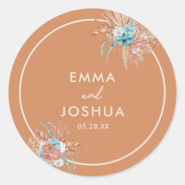 Pegatina Redonda Elegante Boda de Flores Earthy Boho