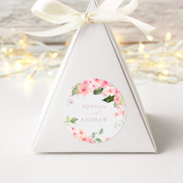 Pegatina Redonda Elegante Boda de flores rosadas de Sakura