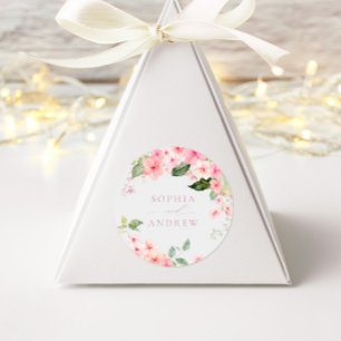 Pegatina Redonda Elegante Boda de flores rosadas de Sakura