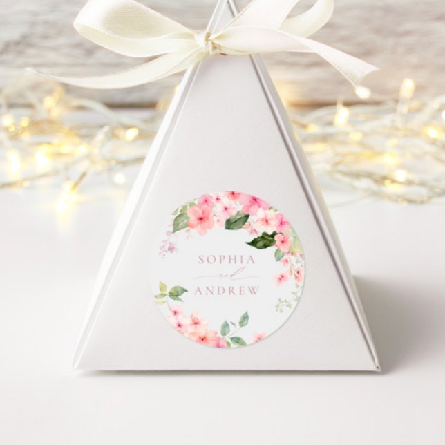 Pegatina Redonda Elegante Boda de flores rosadas de Sakura (Subido por el creador)