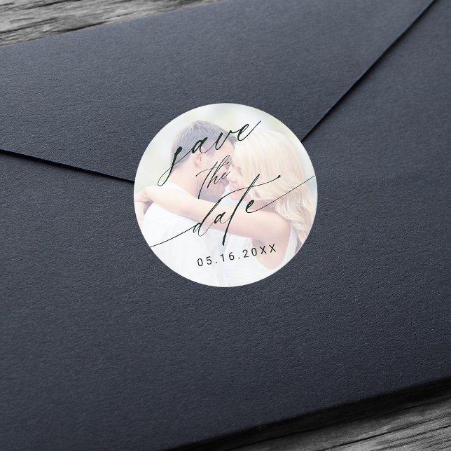 Pegatina Redonda Elegante boda de fotos con aspecto falso Guardar l (Subido por el creador)