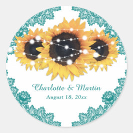 Pegatina Redonda Elegante Boda de girasol de Moda rusa Verde azulad