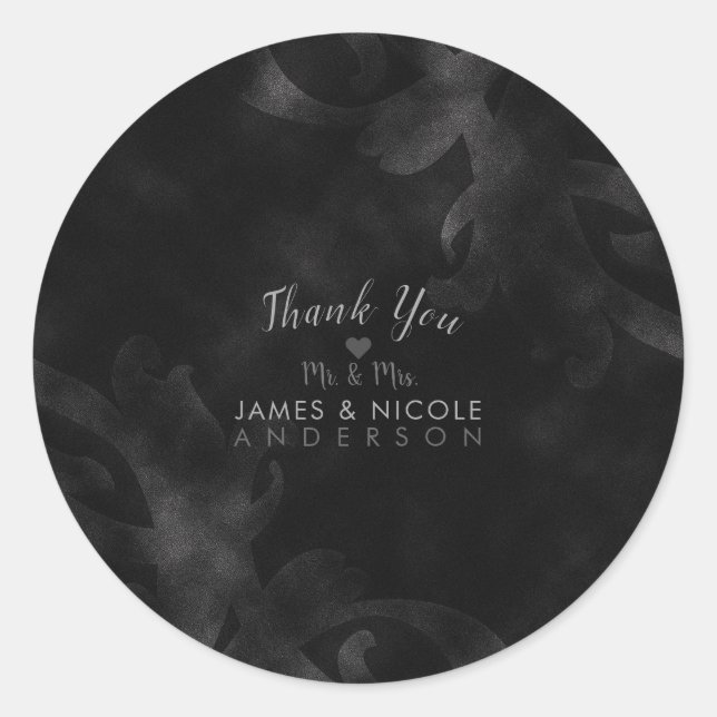 Pegatina Redonda Elegante Boda de glamour de glam de terciopelo neg (Anverso)