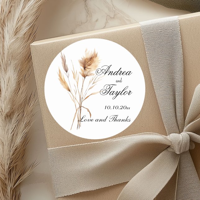 Pegatina Redonda Elegante Boda de Grass Pampas (Subido por el creador)
