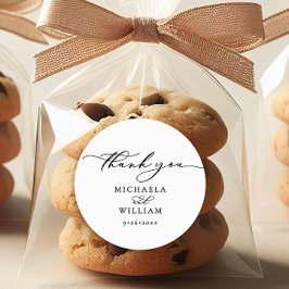 Pegatina Redonda Elegante Boda de guión de caligrafía manuscrita