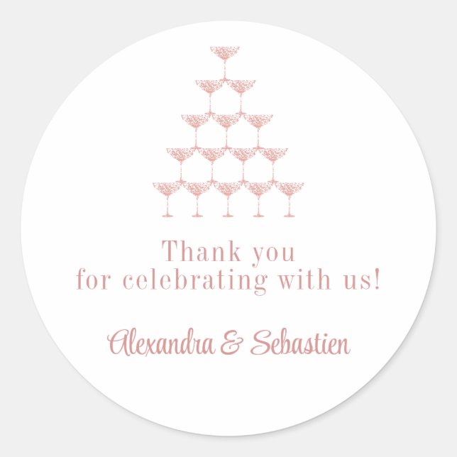 Pegatina Redonda Elegante Boda de guión rosa rosa de la torre del c (Anverso)