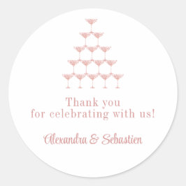 Pegatina Redonda Elegante Boda de guión rosa rosa de la torre del c