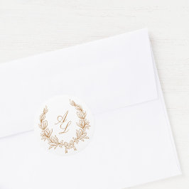 Pegatina Redonda Elegante Boda de guirnaldas botánicas minimalistas