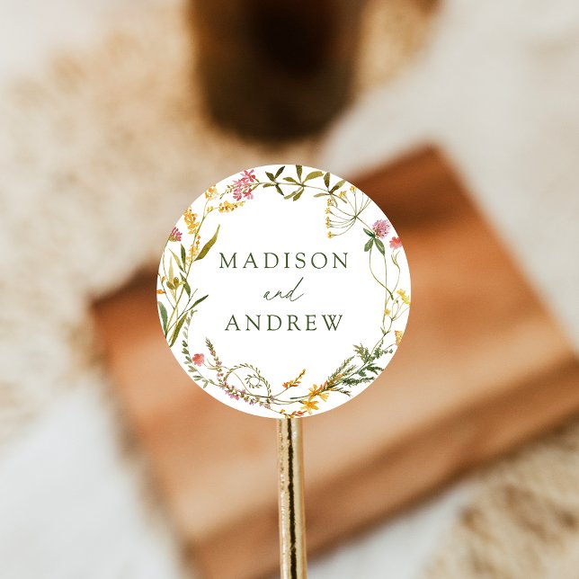 Pegatina Redonda Elegante Boda de guirnaldas de flores silvestres d (Subido por el creador)