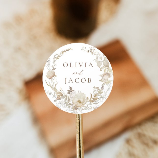 Pegatina Redonda Elegante Boda de guirnaldas florales de época (Subido por el creador)