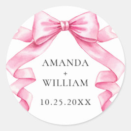 Pegatina Redonda Elegante Boda de inclinación suave y rosa