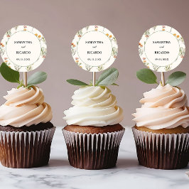 Pegatina Redonda Elegante Boda de Marfil de Flor Silvestre