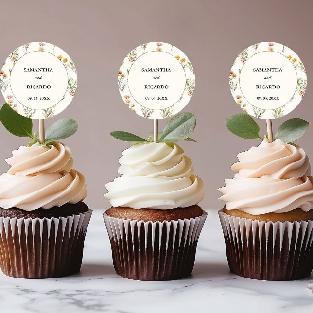 Pegatina Redonda Elegante Boda de Marfil de Flor Silvestre (Subido por el creador)