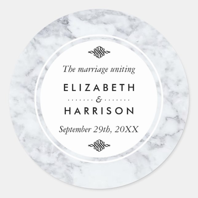 Pegatina Redonda Elegante Boda de Mármol Vintage Gracias (Anverso)