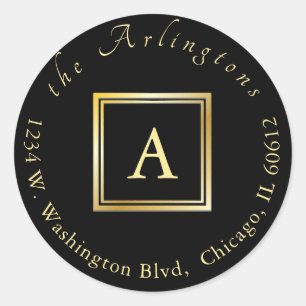 Pegatina Redonda Elegante Boda de Moda Gold Monograma Dirección de 