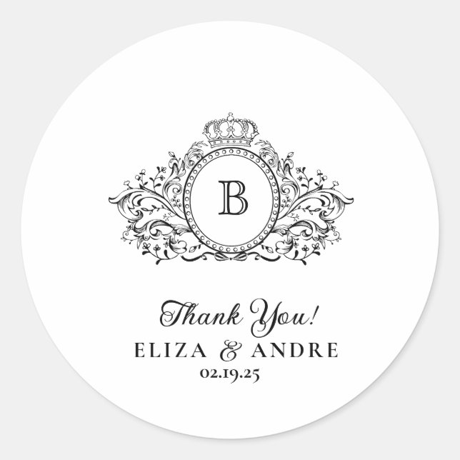 Pegatina Redonda Elegante Boda de Monograma (Anverso)